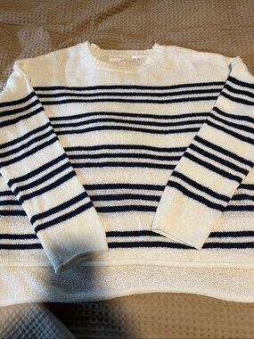 ma & me Cream and Navy Stripe Crewneck Sweater
